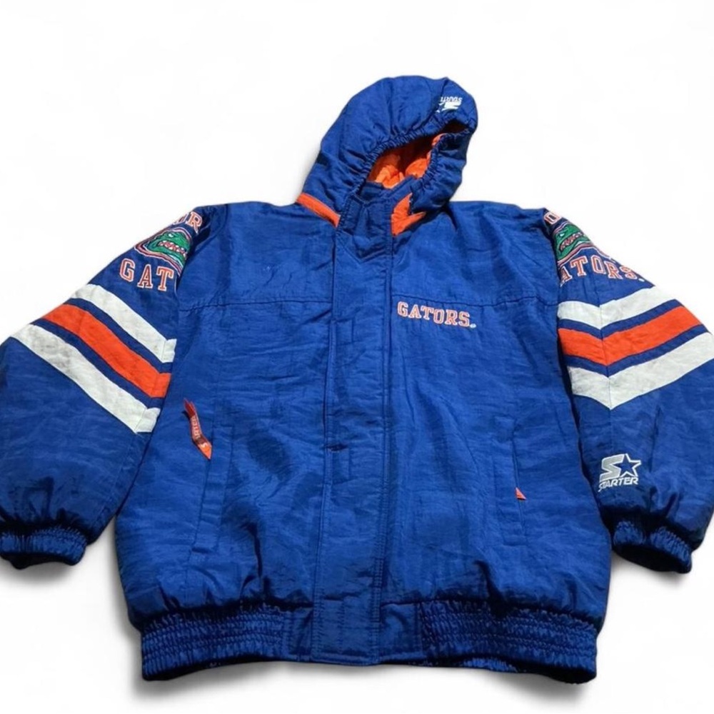 Vintage 90s Florida Gators STARTER Blue Puffer Jacket Sz Large Full Zip EUC